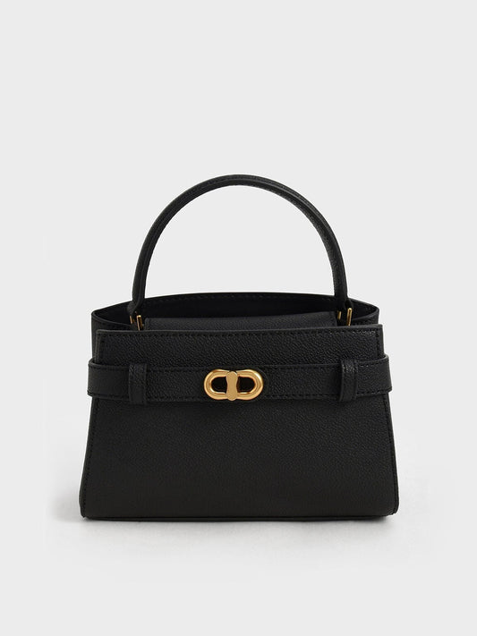 Aubrielle Belted Top Handle Bag - Black | CHARLES & KEITH