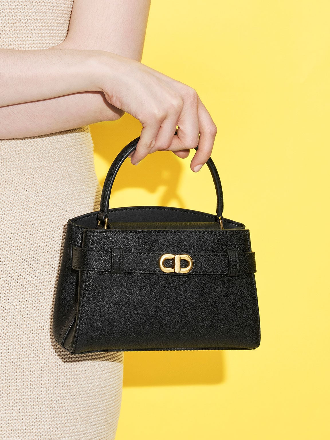 Aubrielle Belted Top Handle Bag - Black | CHARLES & KEITH