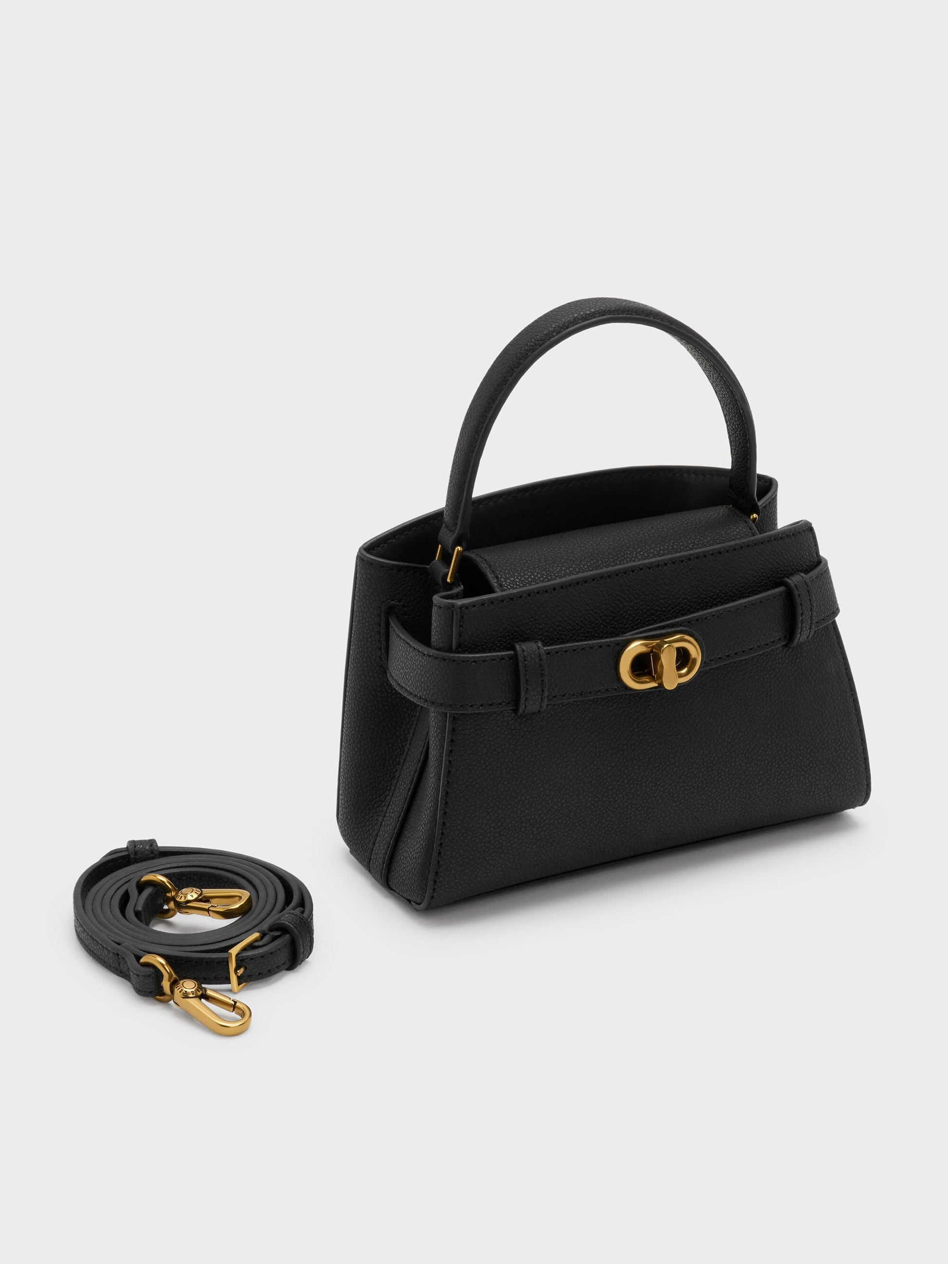 Aubrielle Belted Top Handle Bag - Black | CHARLES & KEITH