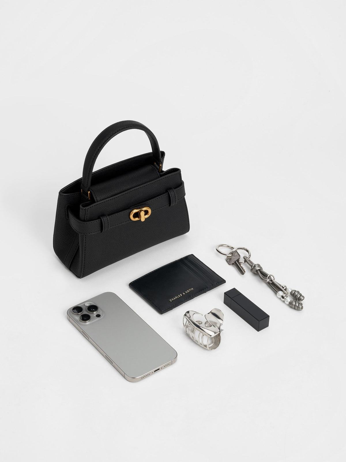 Aubrielle Belted Top Handle Bag - Black | CHARLES & KEITH