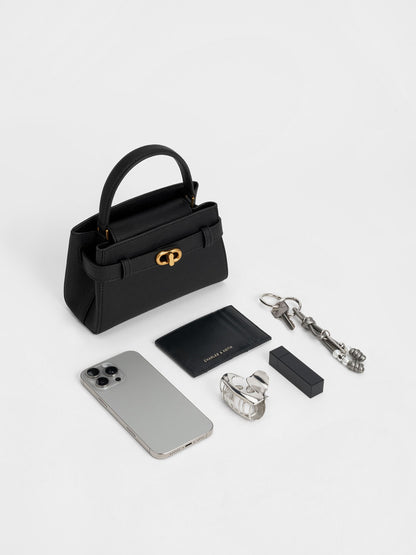 Aubrielle Belted Top Handle Bag - Black | CHARLES & KEITH