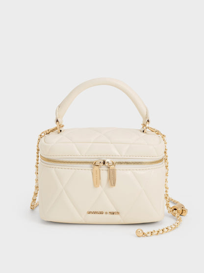 Arwen Quilted Top Handle Vanity Bag - Cream | CHARLES & KEITH