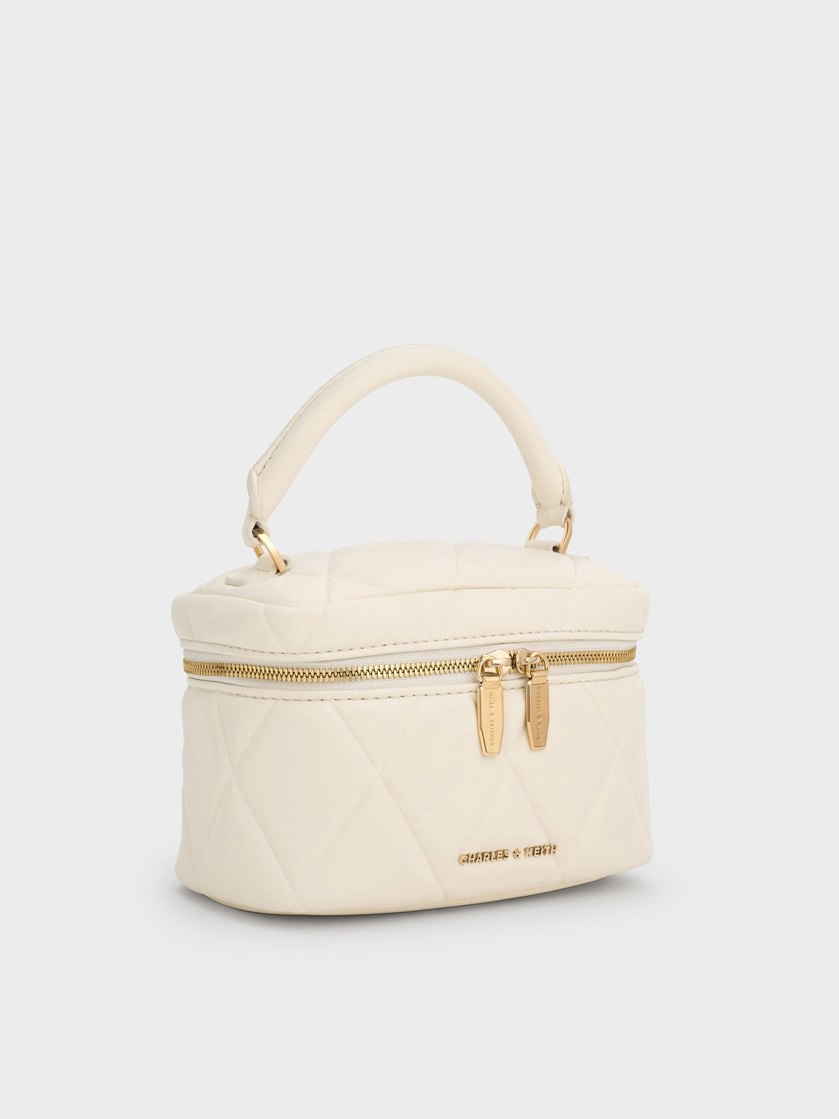 Arwen Quilted Top Handle Vanity Bag - Cream | CHARLES & KEITH