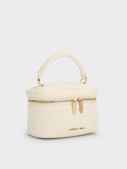 Arwen Quilted Top Handle Vanity Bag - Cream | CHARLES & KEITH