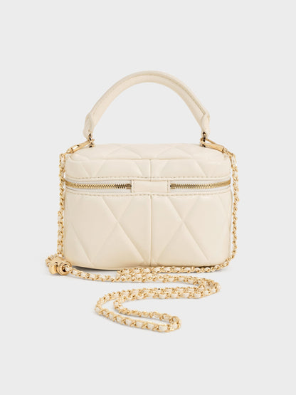 Arwen Quilted Top Handle Vanity Bag - Cream | CHARLES & KEITH