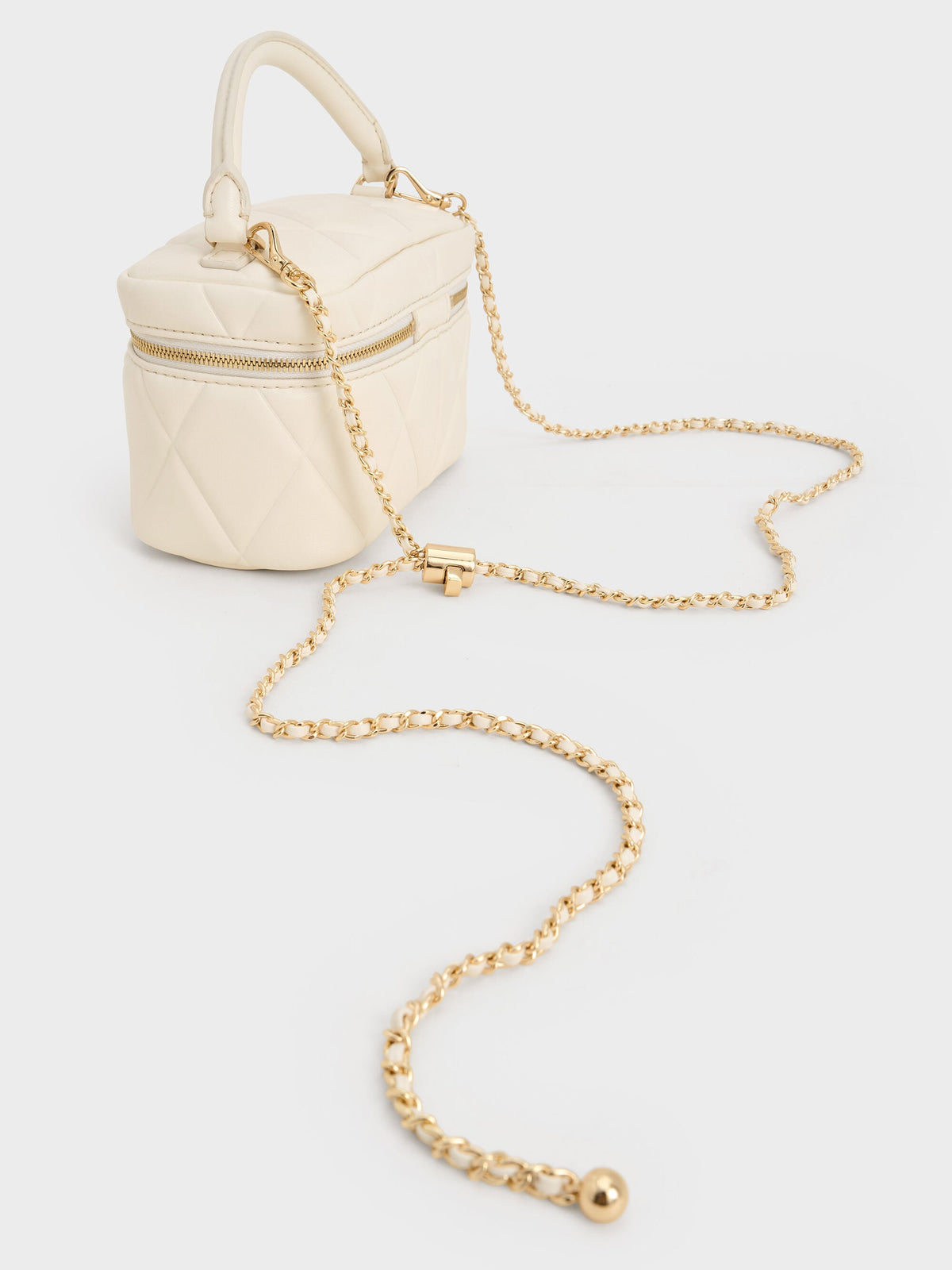 Arwen Quilted Top Handle Vanity Bag - Cream | CHARLES & KEITH
