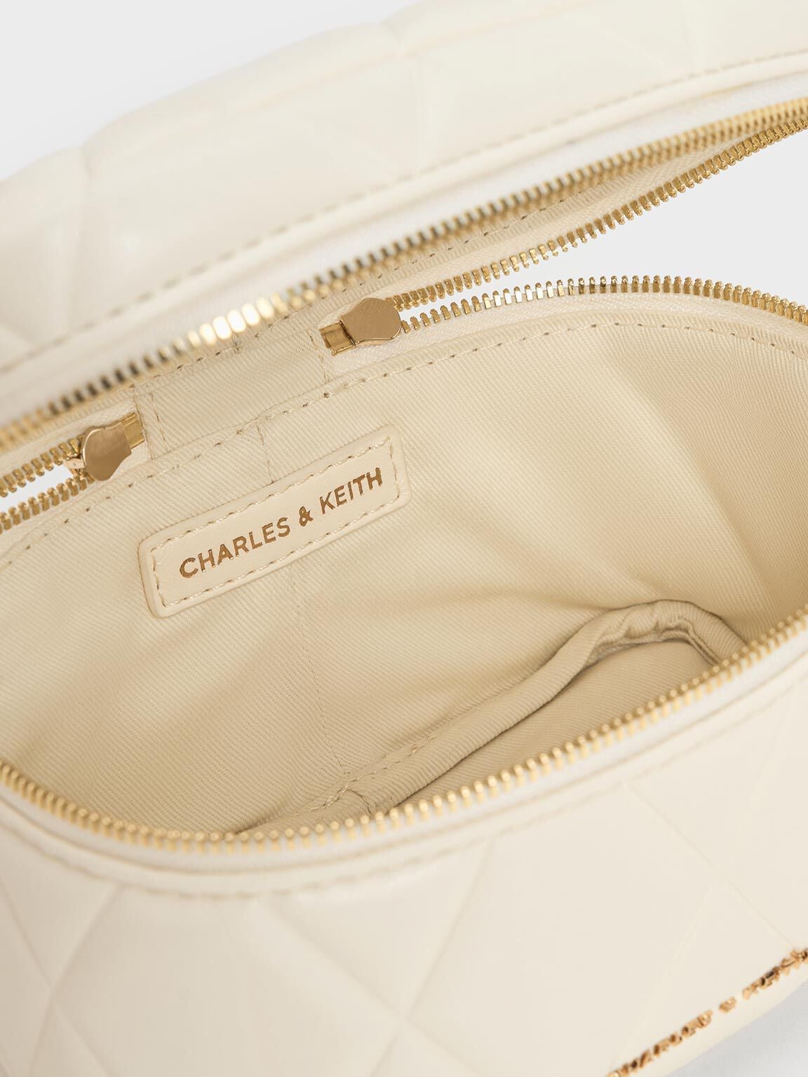 Arwen Quilted Top Handle Vanity Bag - Cream | CHARLES & KEITH