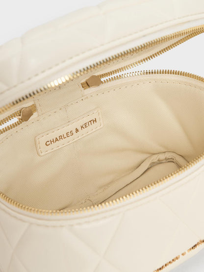 Arwen Quilted Top Handle Vanity Bag - Cream | CHARLES & KEITH