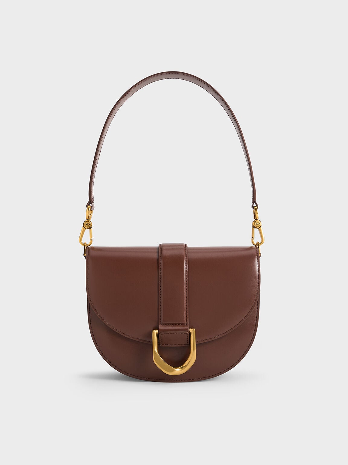 Gabine Leather Saddle Bag - Dark Brown | CHARLES & KEITH