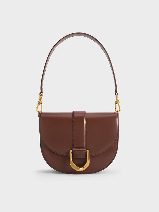 Gabine Leather Saddle Bag - Dark Brown | CHARLES & KEITH