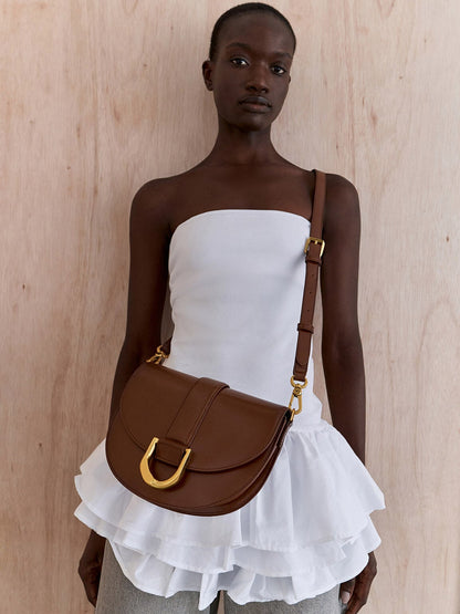 Gabine Leather Saddle Bag - Dark Brown | CHARLES & KEITH