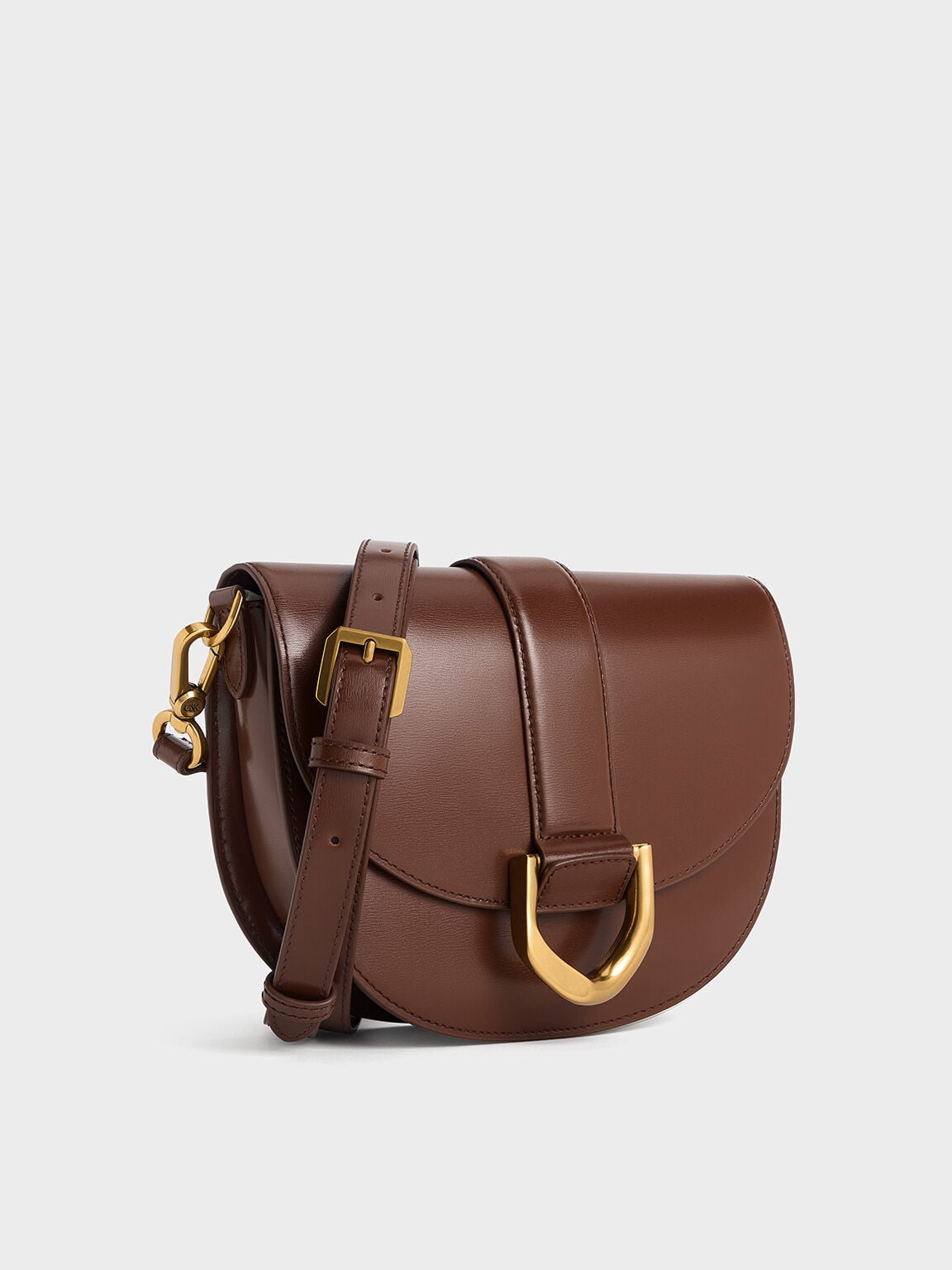 Gabine Leather Saddle Bag - Dark Brown | CHARLES & KEITH