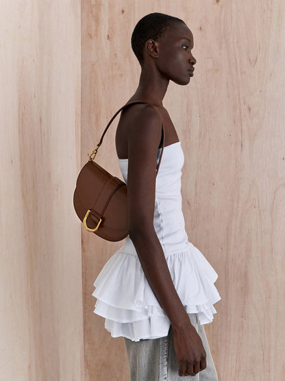 Gabine Leather Saddle Bag - Dark Brown | CHARLES & KEITH