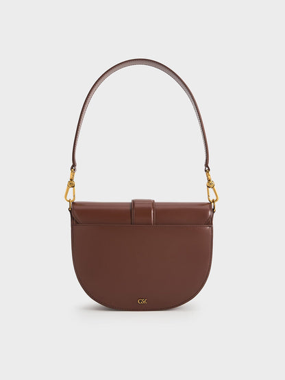 Gabine Leather Saddle Bag - Dark Brown | CHARLES & KEITH