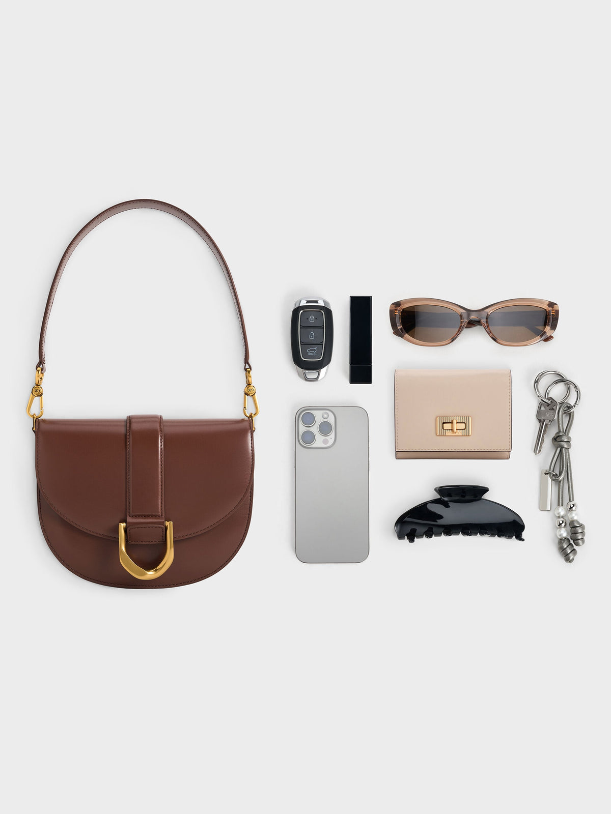Gabine Leather Saddle Bag - Dark Brown | CHARLES & KEITH
