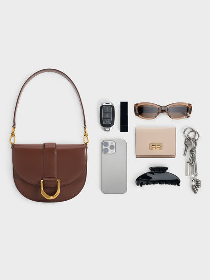 Gabine Leather Saddle Bag - Dark Brown | CHARLES & KEITH