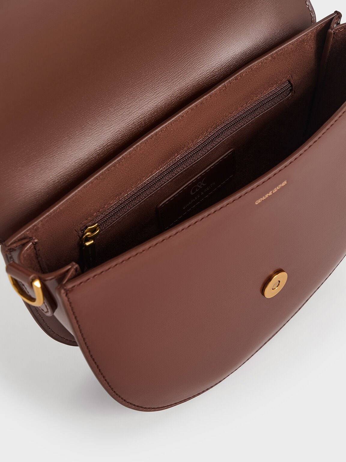 Gabine Leather Saddle Bag - Dark Brown | CHARLES & KEITH