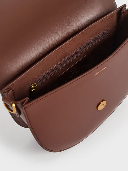 Gabine Leather Saddle Bag - Dark Brown | CHARLES & KEITH
