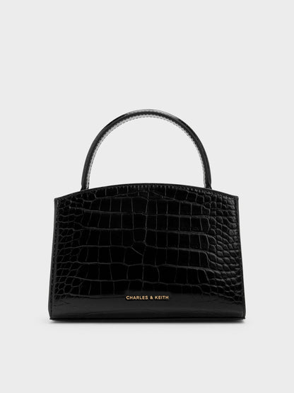 Aubrielle Croc-Effect Belted Top Handle Bag - Black | CHARLES & KEITH