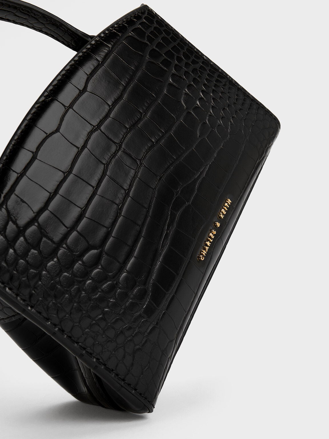 Aubrielle Croc-Effect Belted Top Handle Bag - Black | CHARLES & KEITH