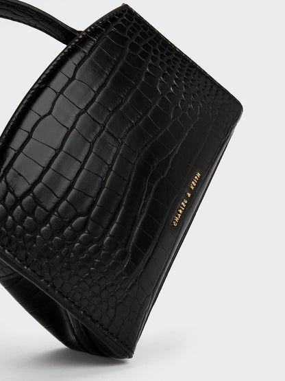 Aubrielle Croc-Effect Belted Top Handle Bag - Black | CHARLES & KEITH