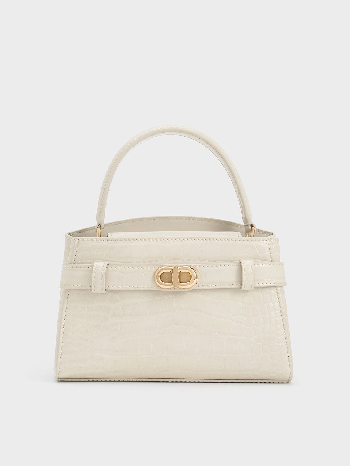 Aubrielle Croc-Effect Belted Top Handle Bag - Ivory | CHARLES & KEITH