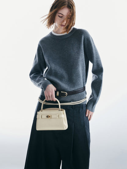 Aubrielle Croc-Effect Belted Top Handle Bag - Ivory | CHARLES & KEITH
