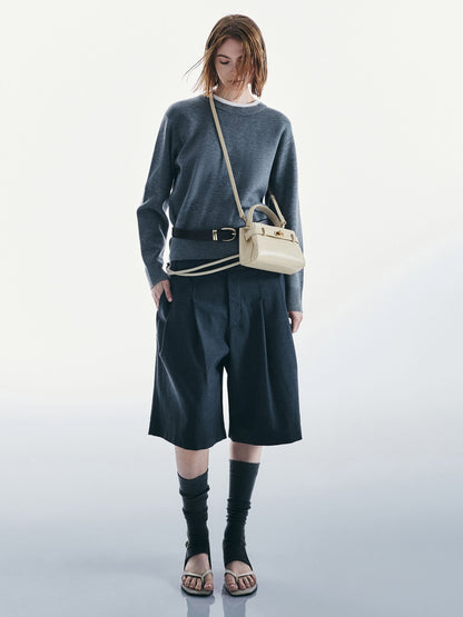 Aubrielle Croc-Effect Belted Top Handle Bag - Ivory | CHARLES & KEITH