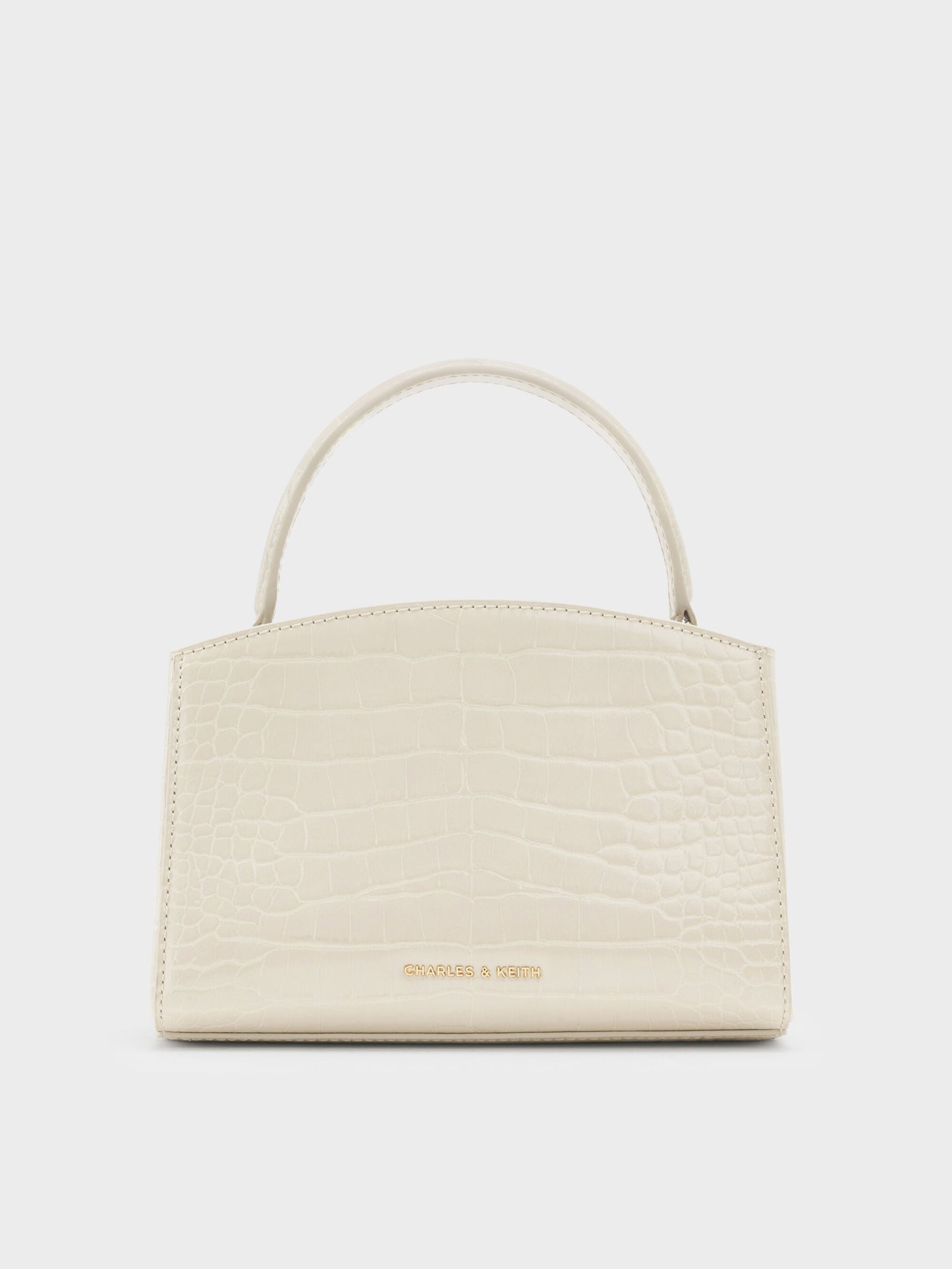 Aubrielle Croc-Effect Belted Top Handle Bag - Ivory | CHARLES & KEITH