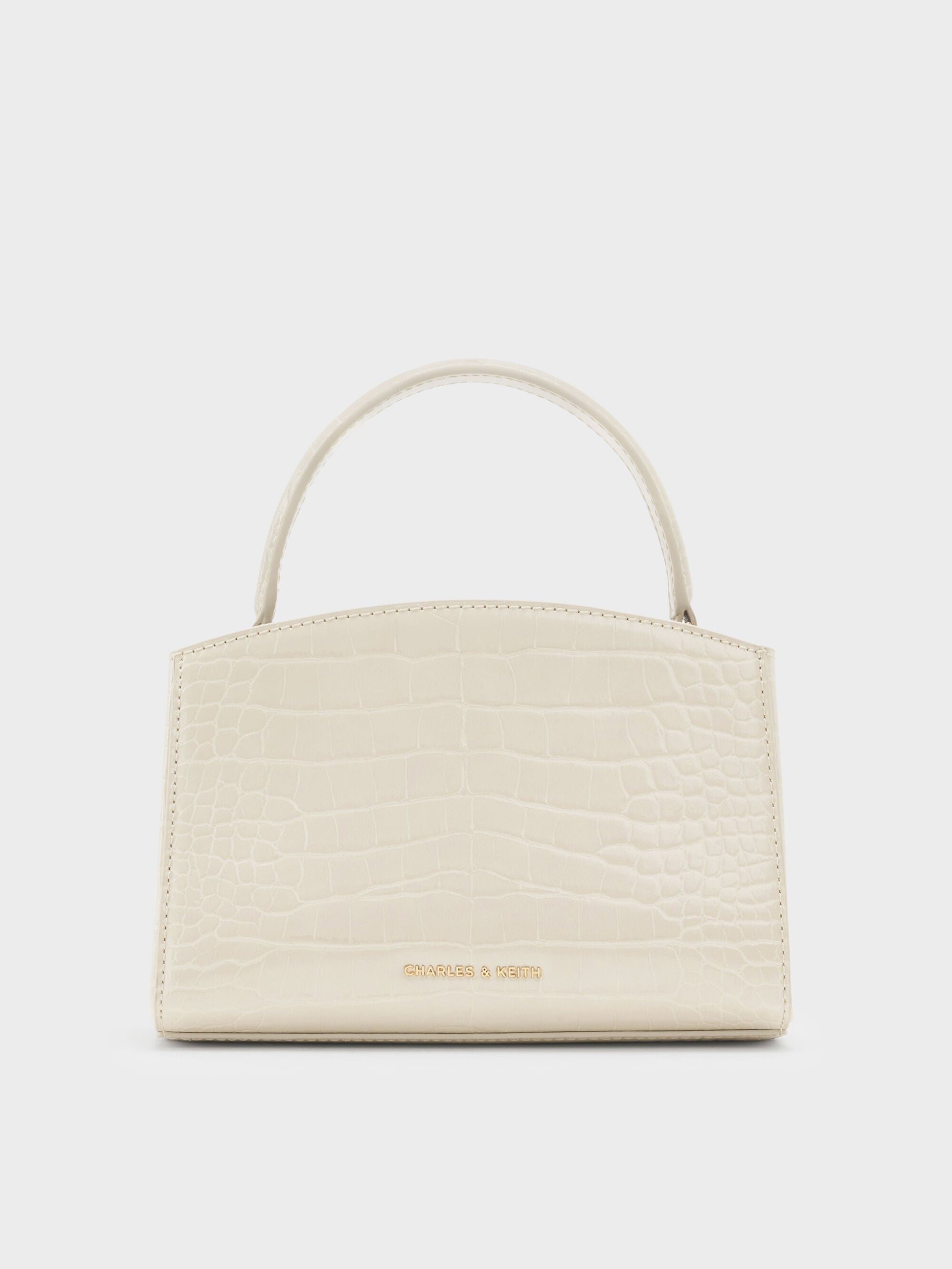 Aubrielle Croc-Effect Belted Top Handle Bag - Ivory | CHARLES & KEITH