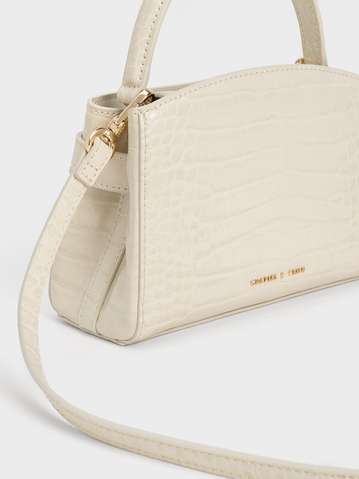 Aubrielle Croc-Effect Belted Top Handle Bag - Ivory | CHARLES & KEITH