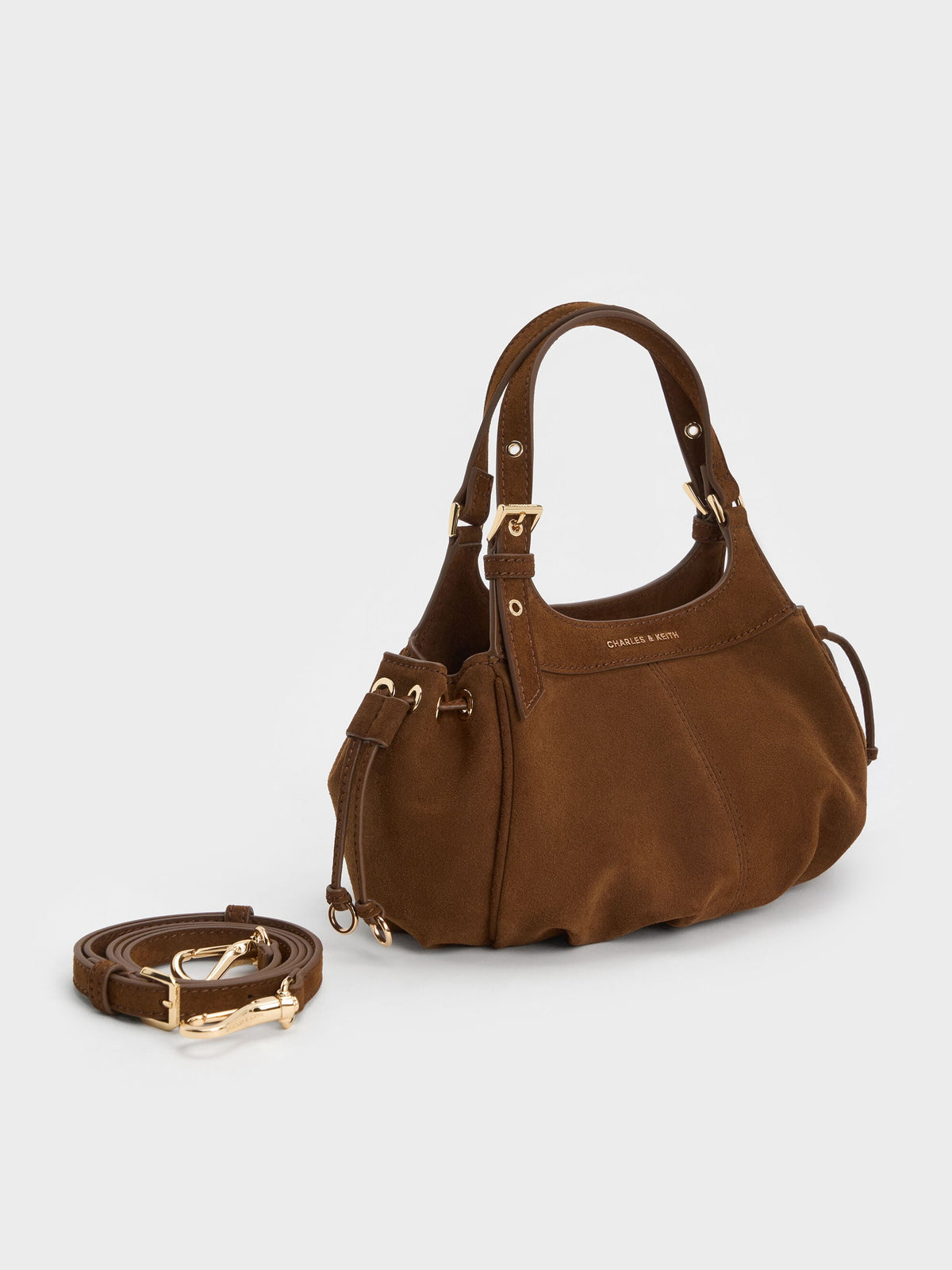 Mini Lillith Drawstring Bucket Bag - Pecan Brown | CHARLES & KEITH