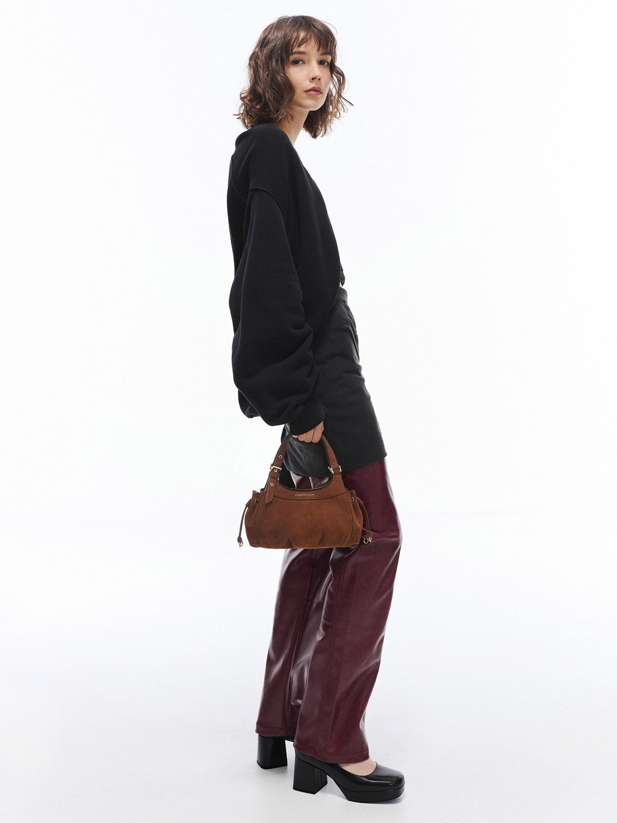 Mini Lillith Drawstring Bucket Bag - Pecan Brown | CHARLES & KEITH