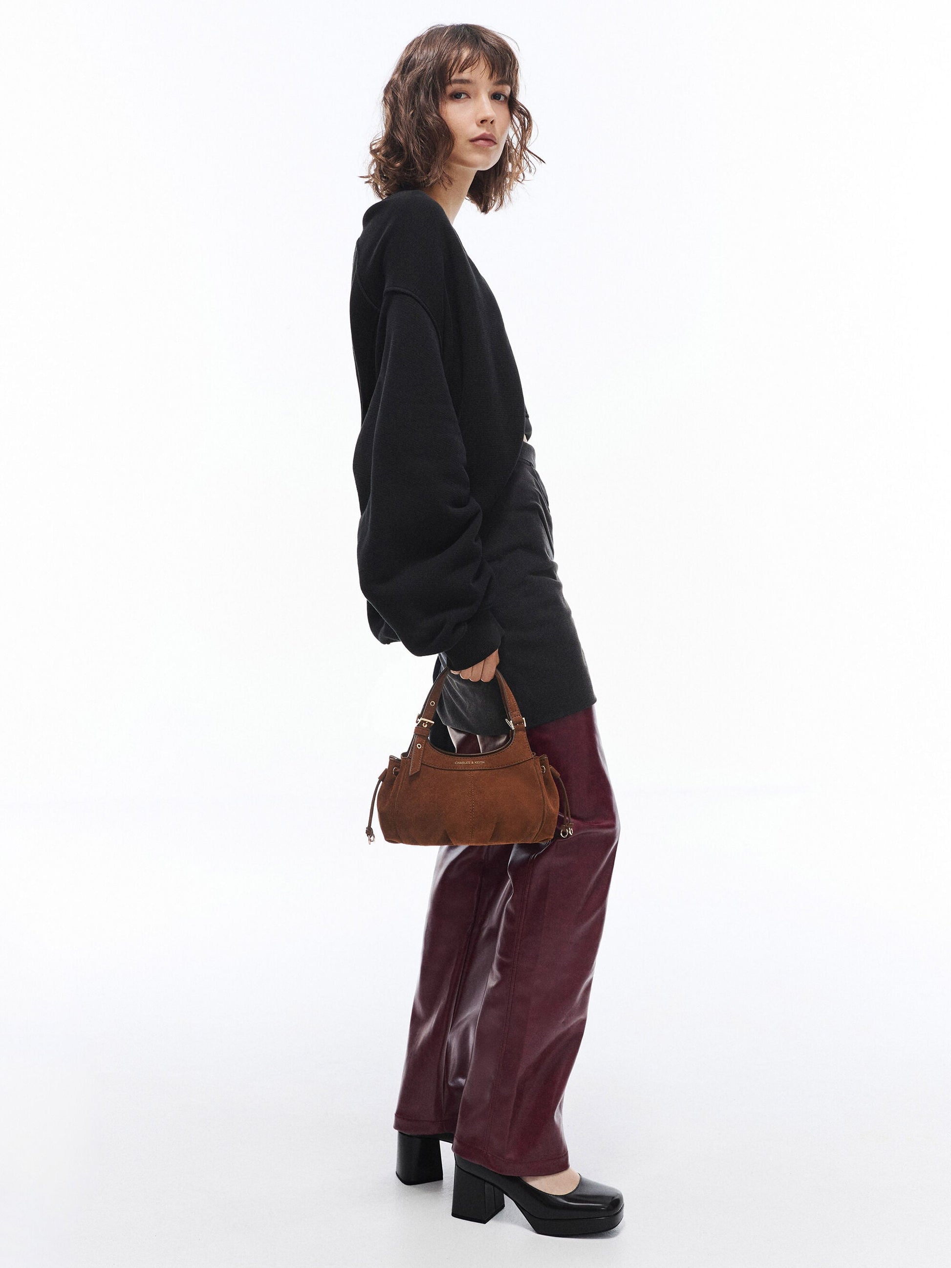 Mini Lillith Drawstring Bucket Bag - Pecan Brown | CHARLES & KEITH