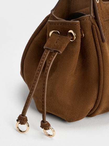 Mini Lillith Drawstring Bucket Bag - Pecan Brown | CHARLES & KEITH