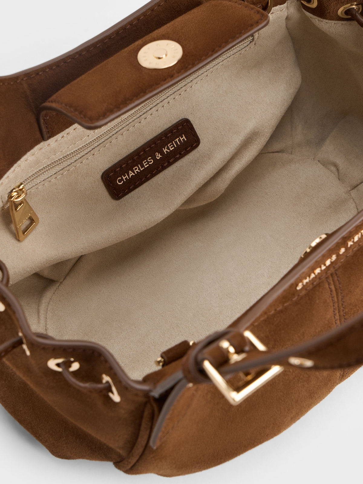 Mini Lillith Drawstring Bucket Bag - Pecan Brown | CHARLES & KEITH