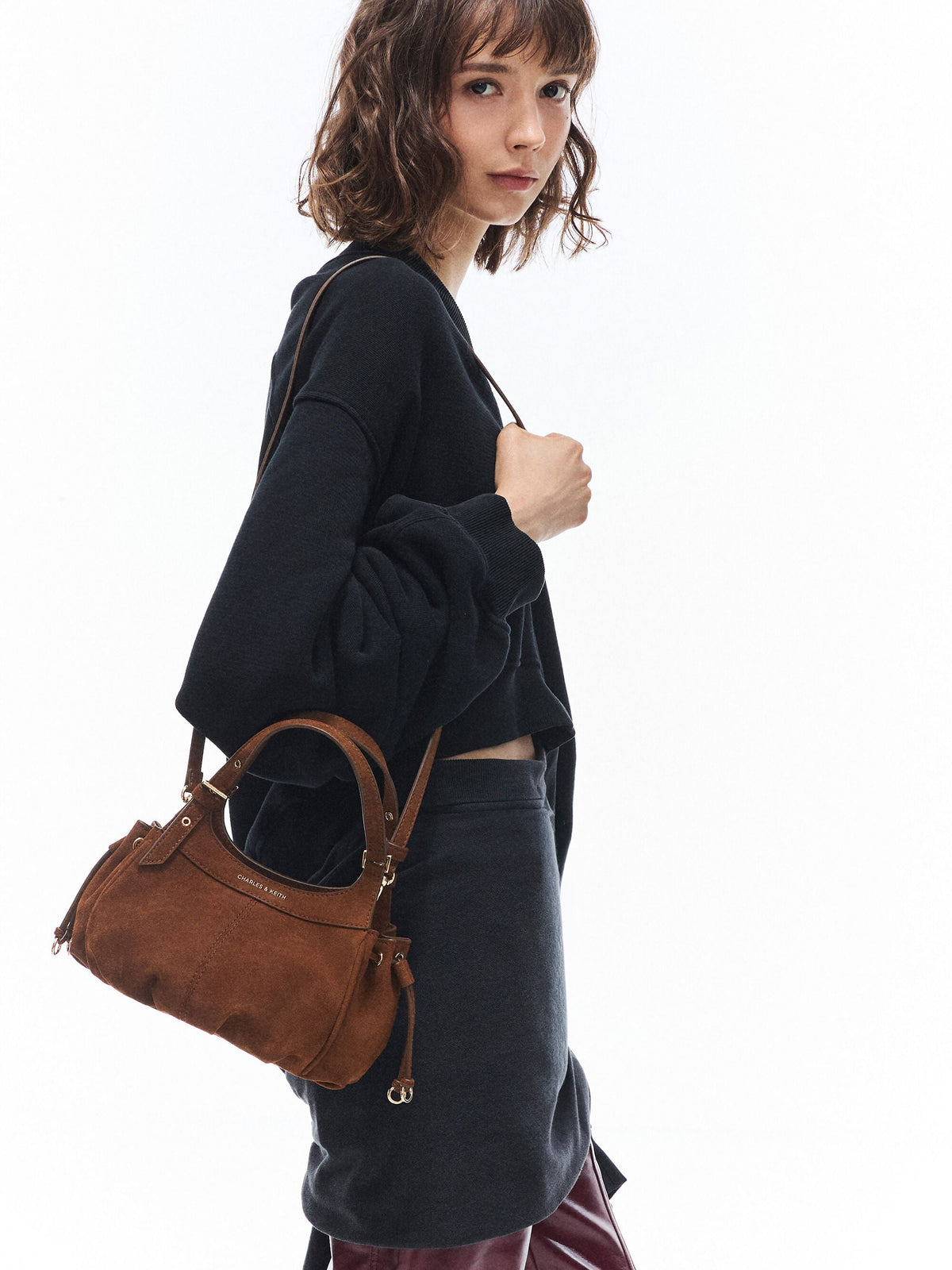 Mini Lillith Drawstring Bucket Bag - Pecan Brown | CHARLES & KEITH