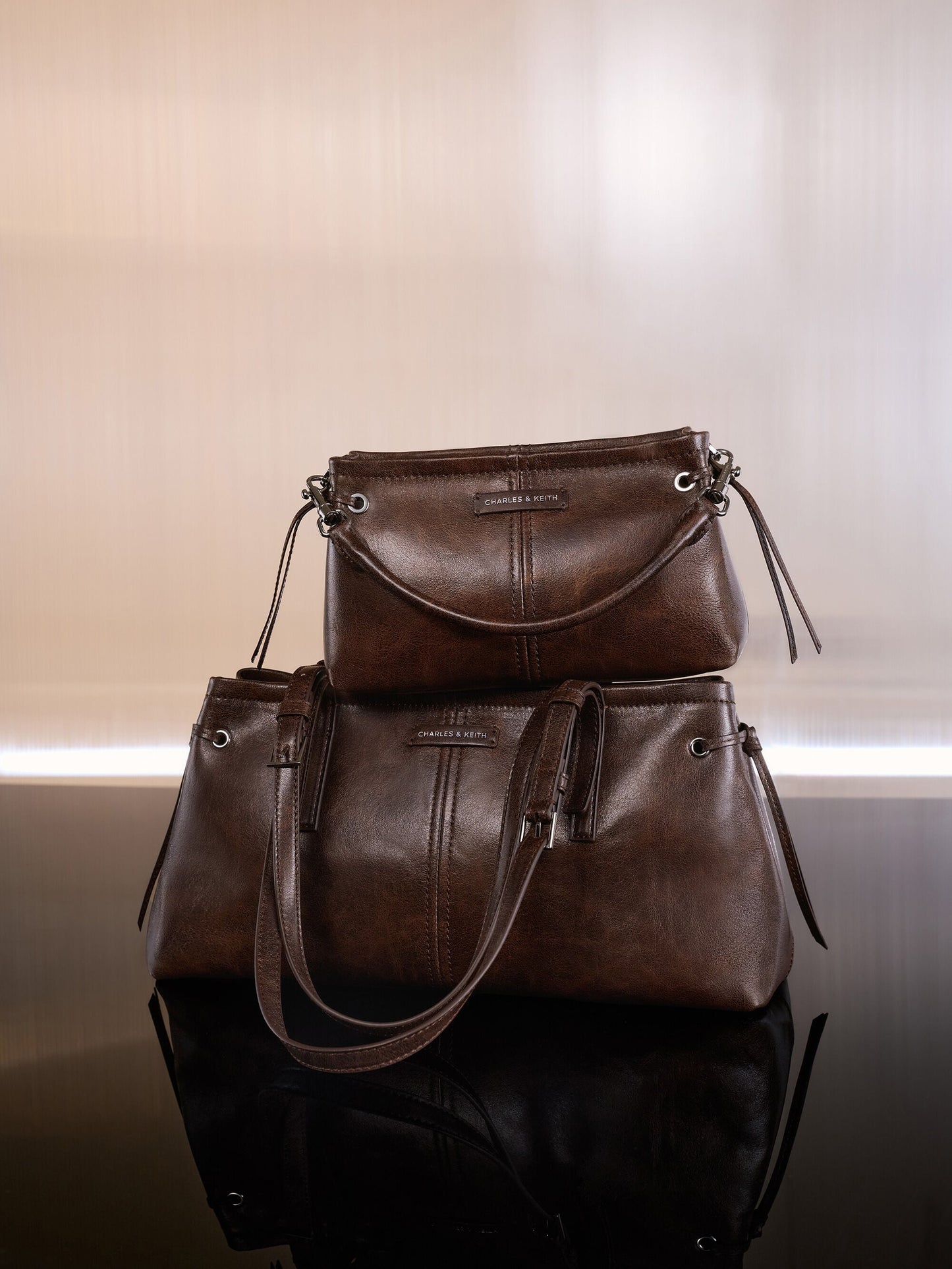Noane Top Handle Bag - Distressed Coffee | CHARLES & KEITH