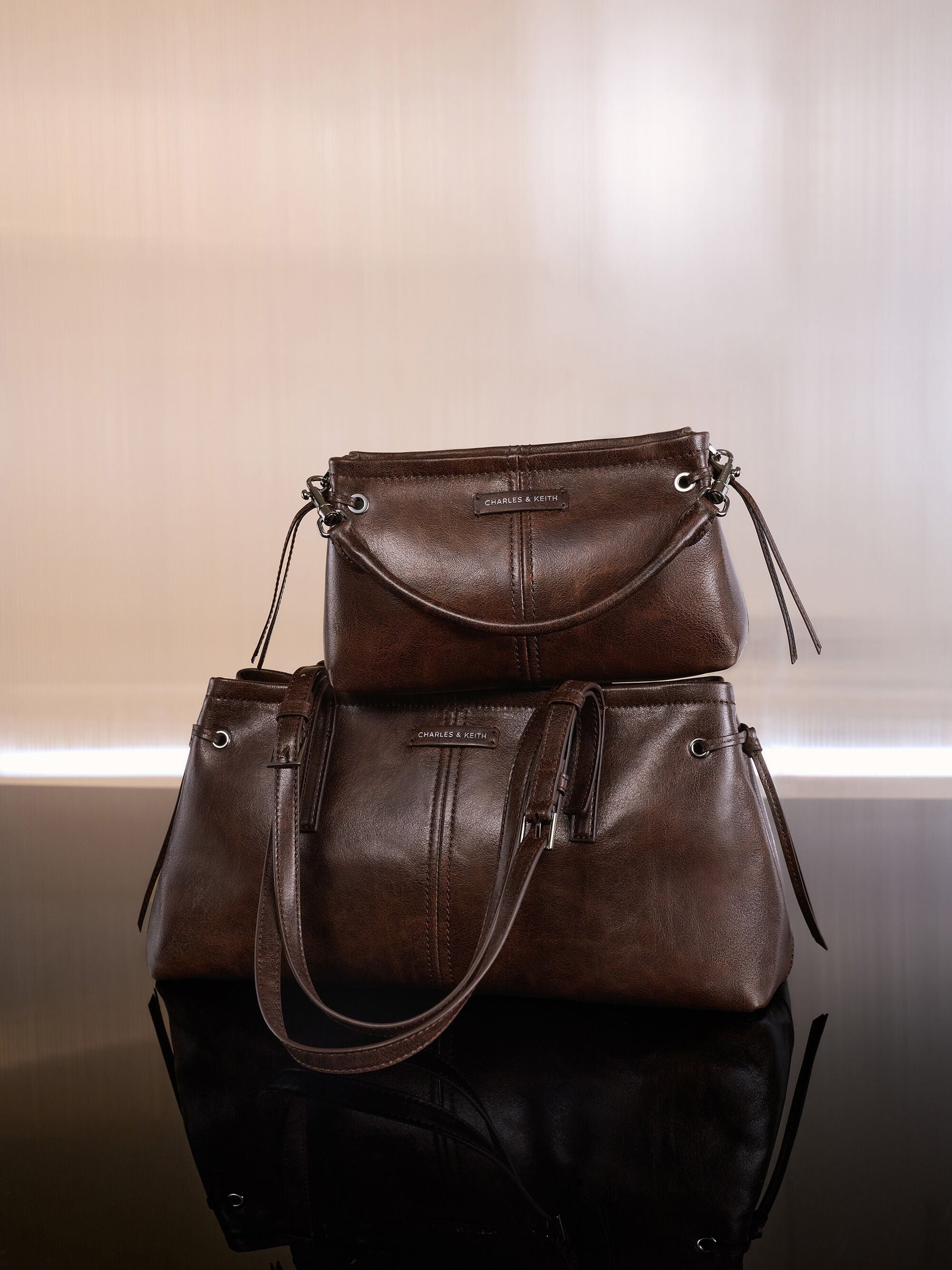 Noane Top Handle Bag - Distressed Coffee | CHARLES & KEITH