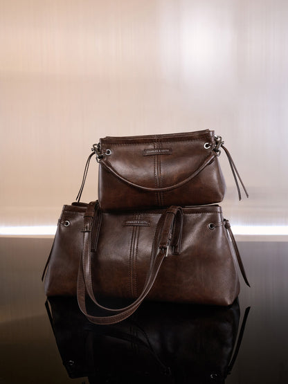 Noane Top Handle Bag - Distressed Coffee | CHARLES & KEITH