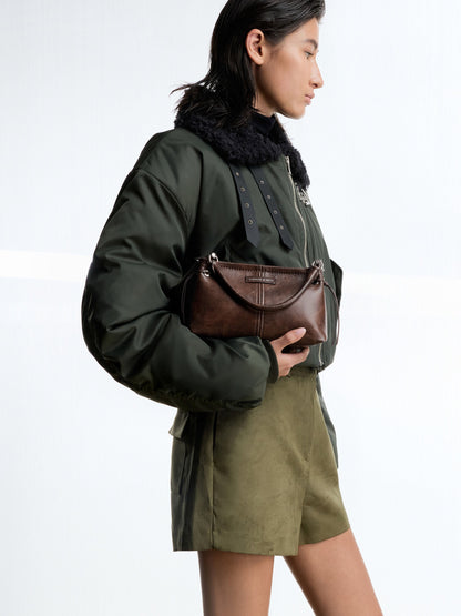 Noane Top Handle Bag - Distressed Coffee | CHARLES & KEITH
