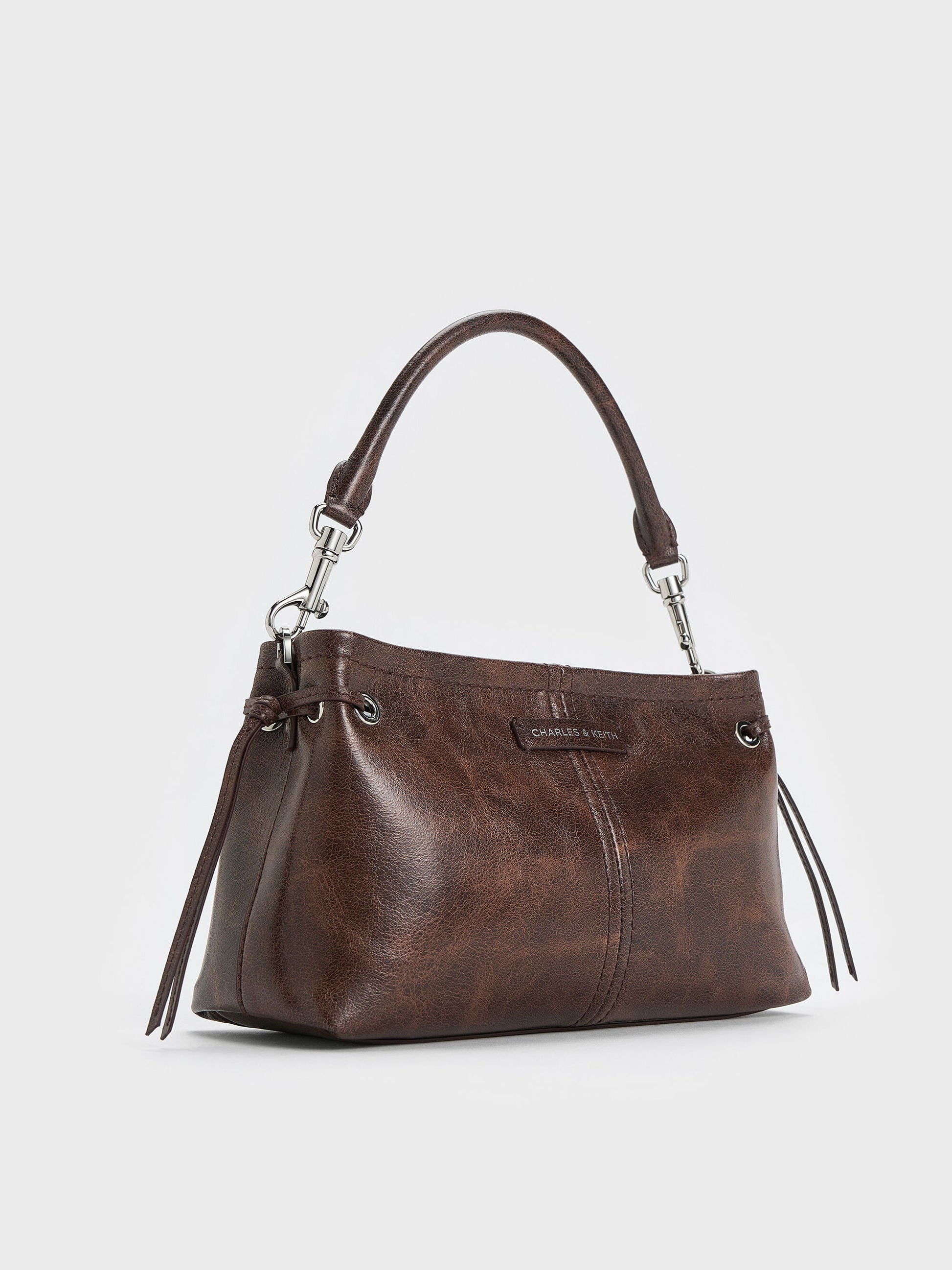 Noane Top Handle Bag - Distressed Coffee | CHARLES & KEITH