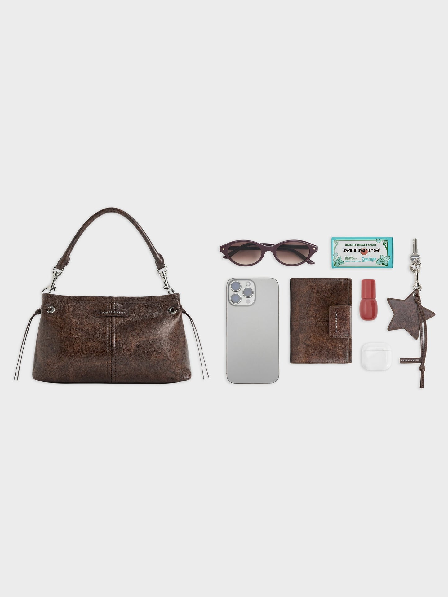 Noane Top Handle Bag - Distressed Coffee | CHARLES & KEITH