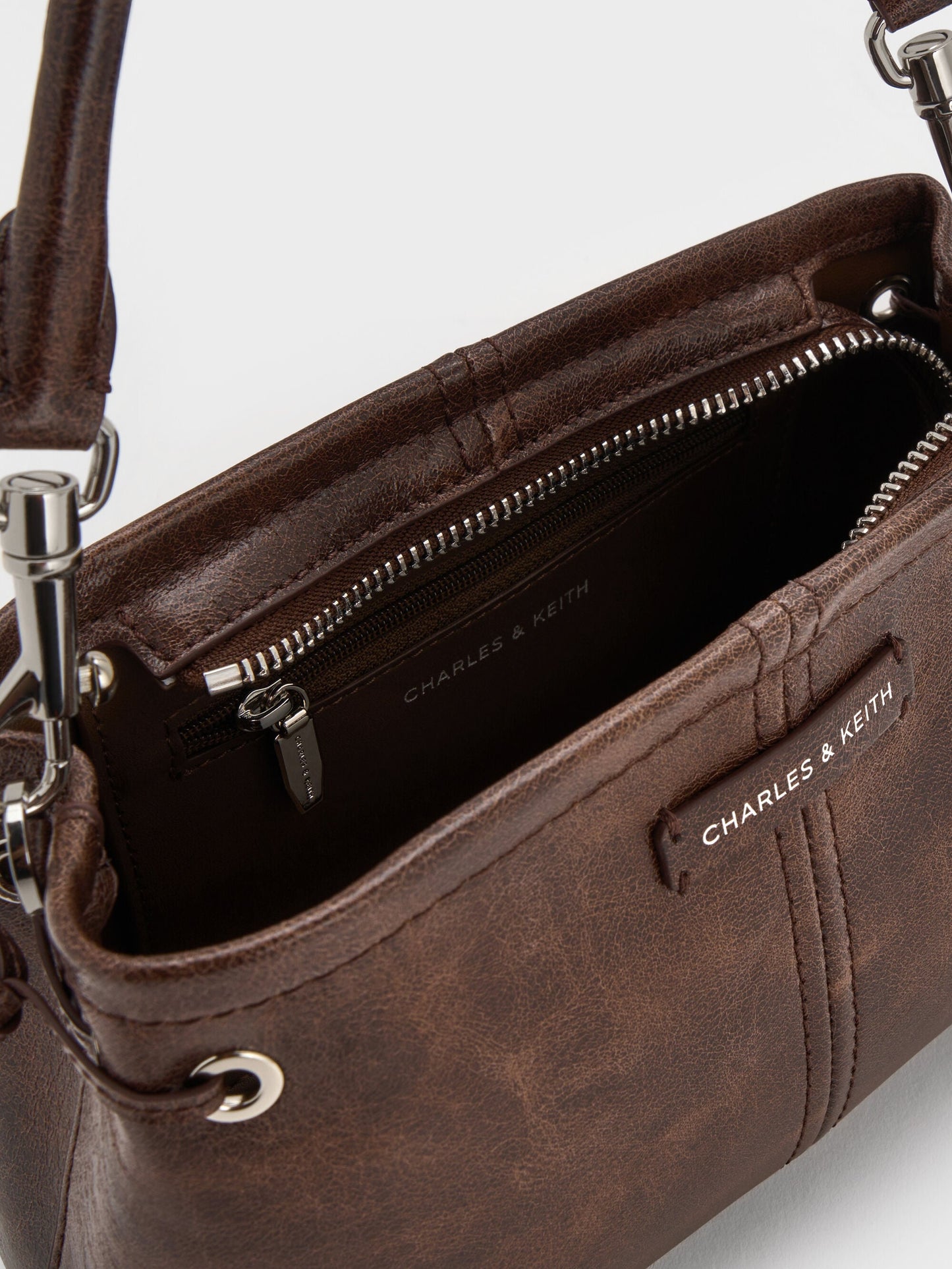 Noane Top Handle Bag - Distressed Coffee | CHARLES & KEITH
