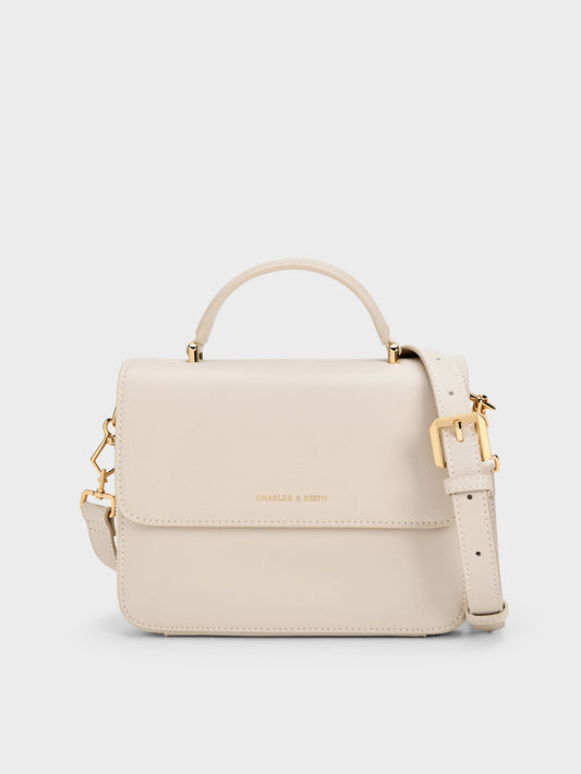 Octavia Front Flap Top Handle Bag - Ivory | CHARLES & KEITH