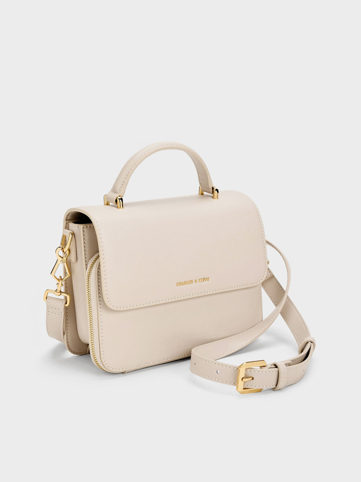 Octavia Front Flap Top Handle Bag - Ivory | CHARLES & KEITH