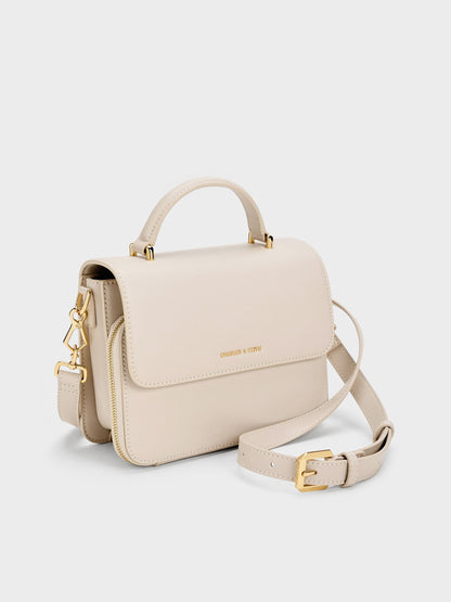 Octavia Front Flap Top Handle Bag - Ivory | CHARLES & KEITH