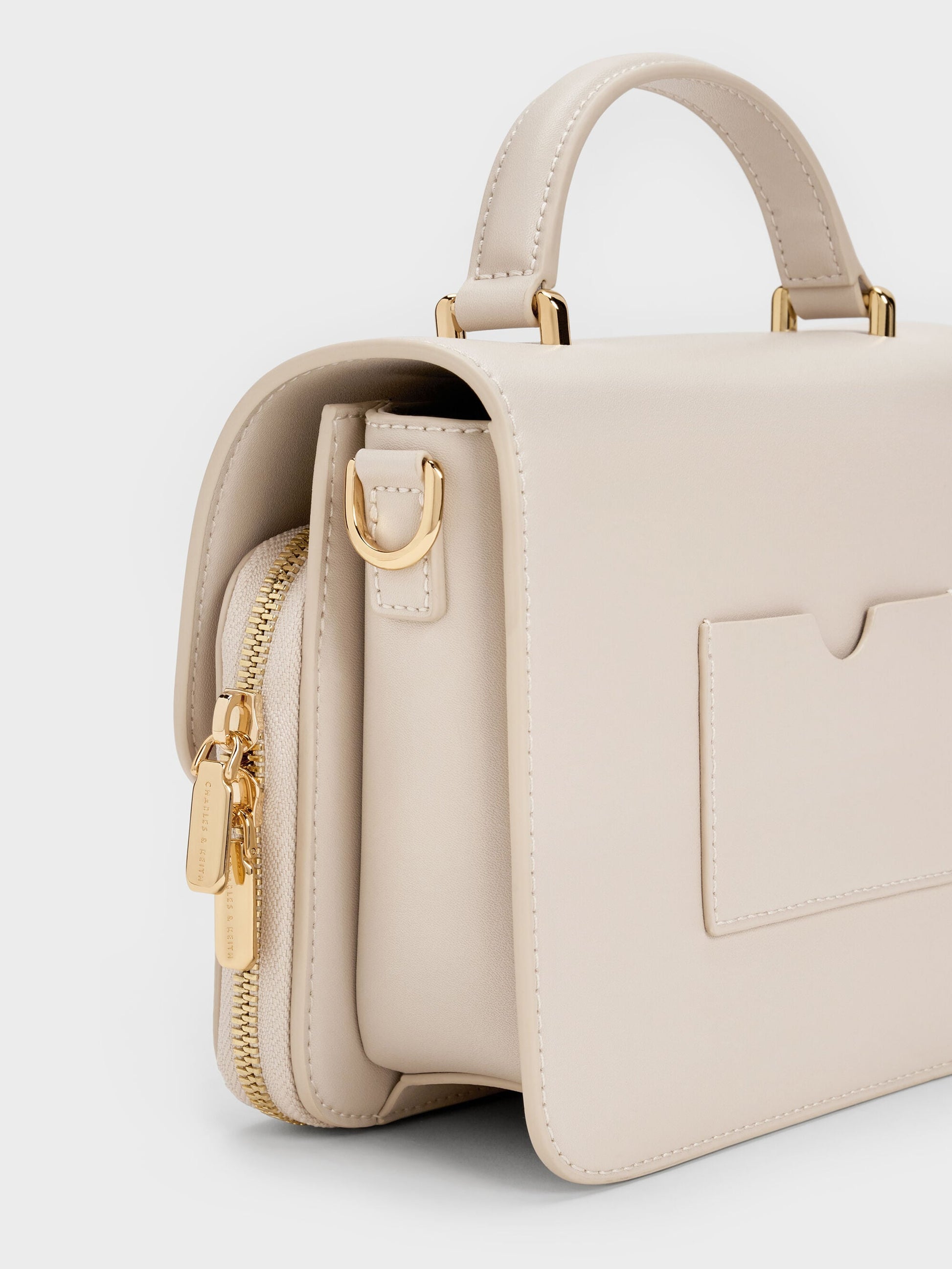 Octavia Front Flap Top Handle Bag - Ivory | CHARLES & KEITH
