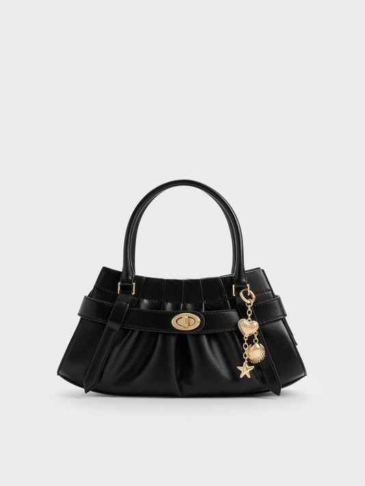 Isolde Belted Ruched Crossbody Bag - Black | CHARLES & KEITH