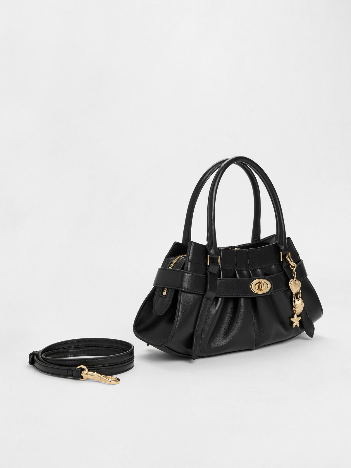 Isolde Belted Ruched Crossbody Bag - Black | CHARLES & KEITH